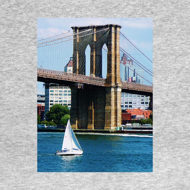 Manhattan NY - Sailboat by the Brooklyn Bridge by SusanSavad